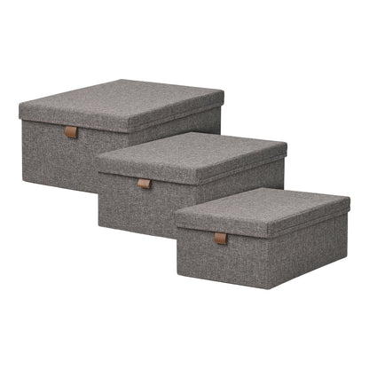 Set of 3 Noto Storage Boxes with Lid, Dark Grey Textile