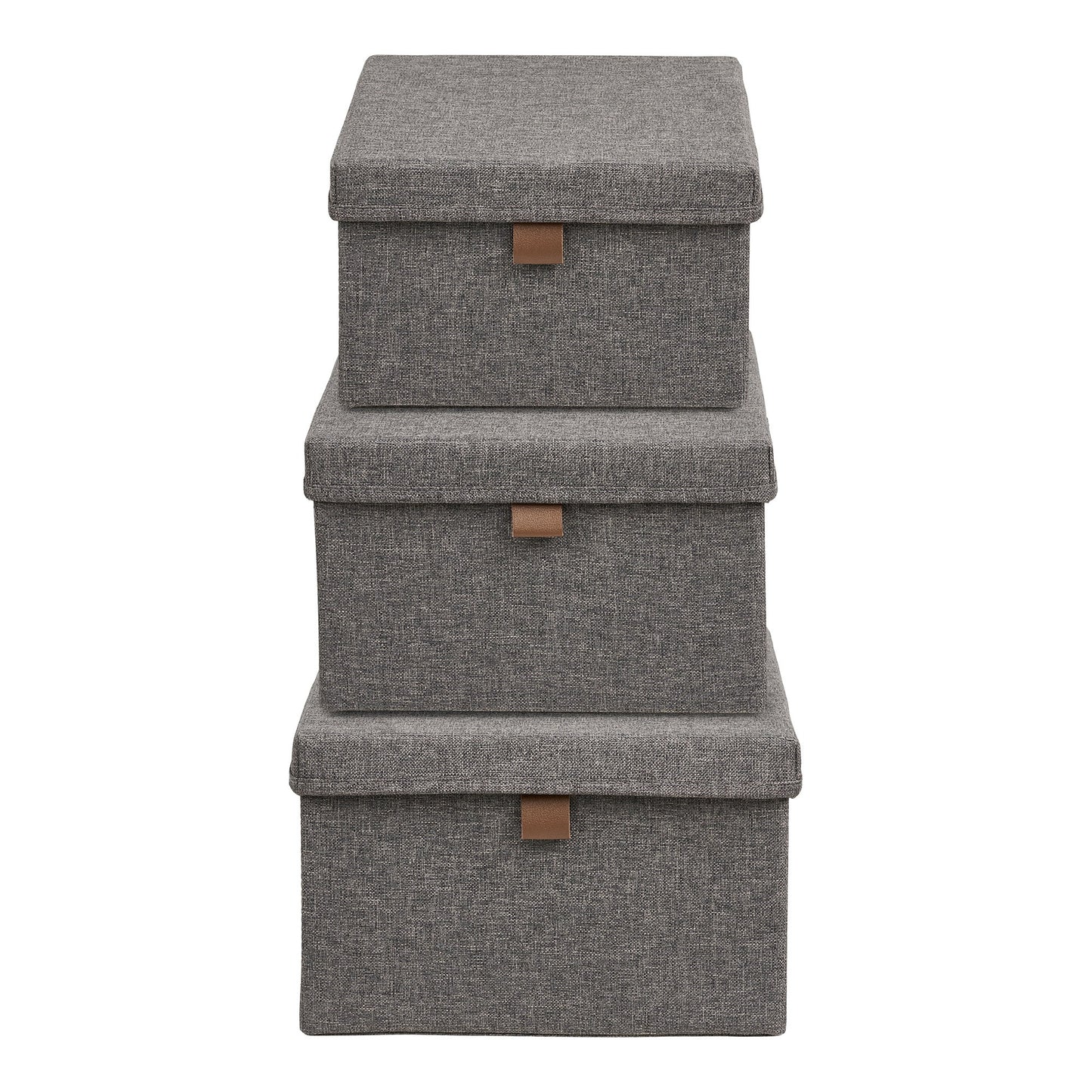 Set of 3 Noto Storage Boxes with Lid, Dark Grey Textile