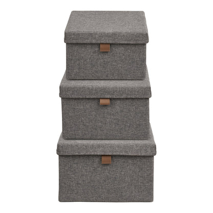 Set of 3 Noto Storage Boxes with Lid, Dark Grey Textile