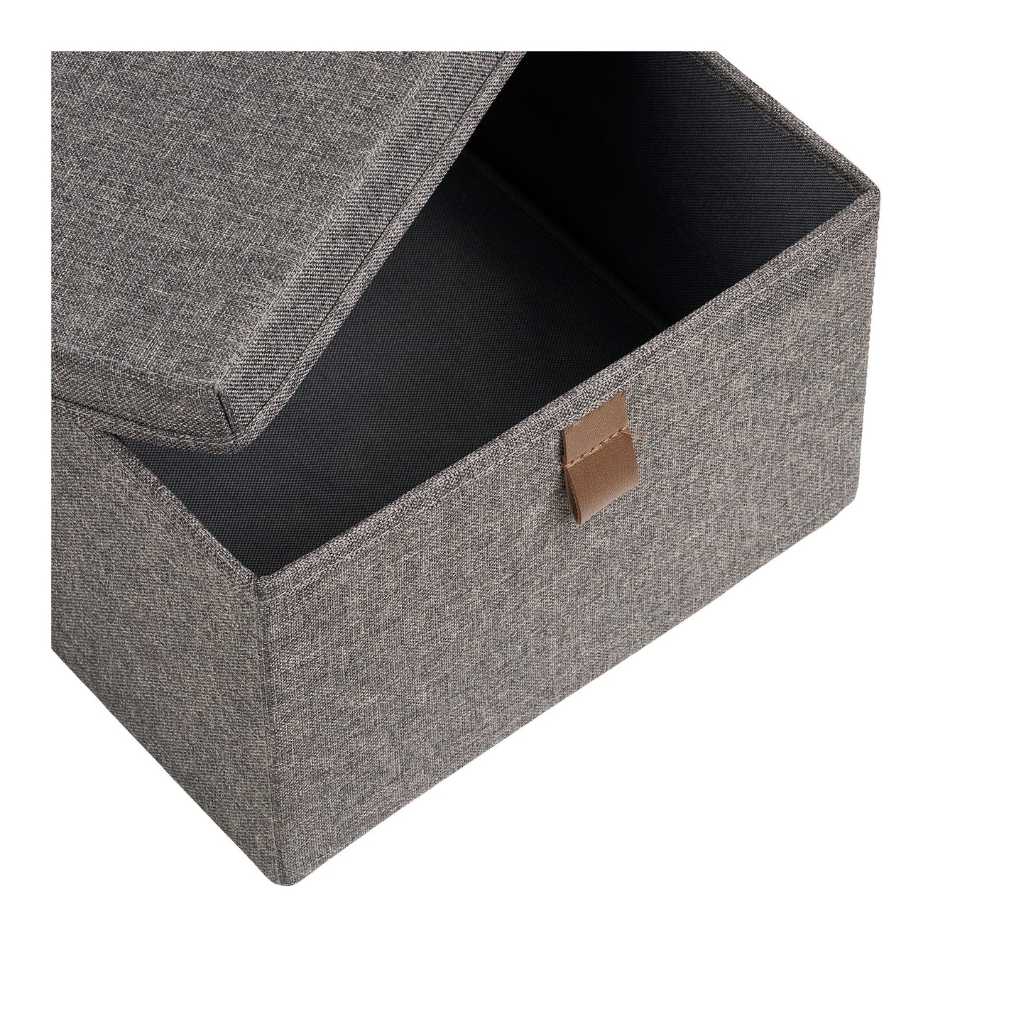Set of 3 Noto Storage Boxes with Lid, Dark Grey Textile