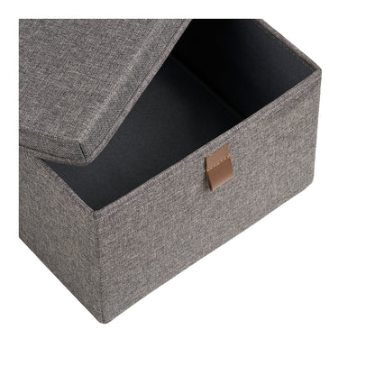 Set of 3 Noto Storage Boxes with Lid, Dark Grey Textile