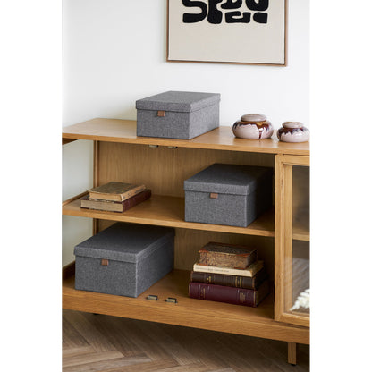 Set of 3 Noto Storage Boxes with Lid, Dark Grey Textile