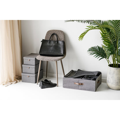 Set of 3 Noto Storage Boxes with Lid, Dark Grey Textile
