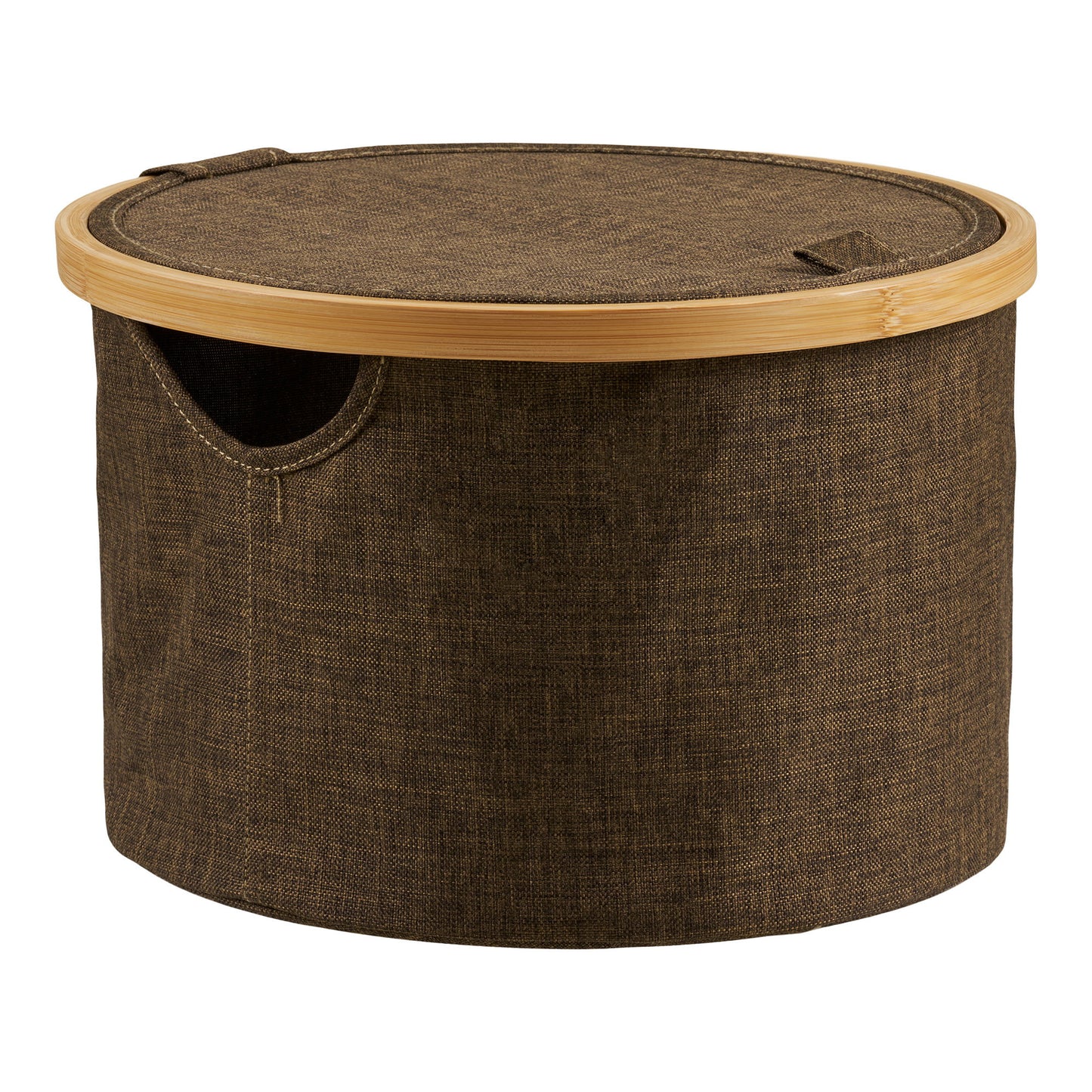 Noto Round Textile and Bamboo Basket with Lid, Brown — Ø 30 × 20 cm