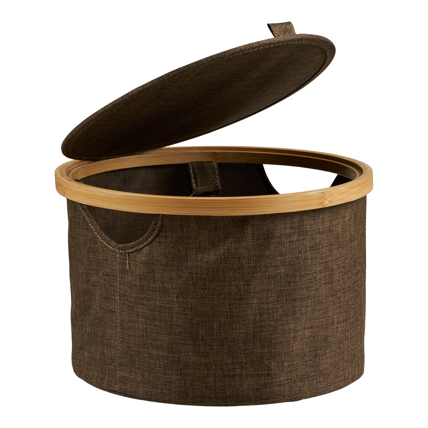 Noto Round Textile and Bamboo Basket with Lid, Brown — Ø 30 × 20 cm