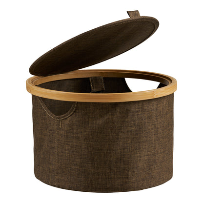 Noto Round Textile and Bamboo Basket with Lid, Brown — Ø 30 × 20 cm