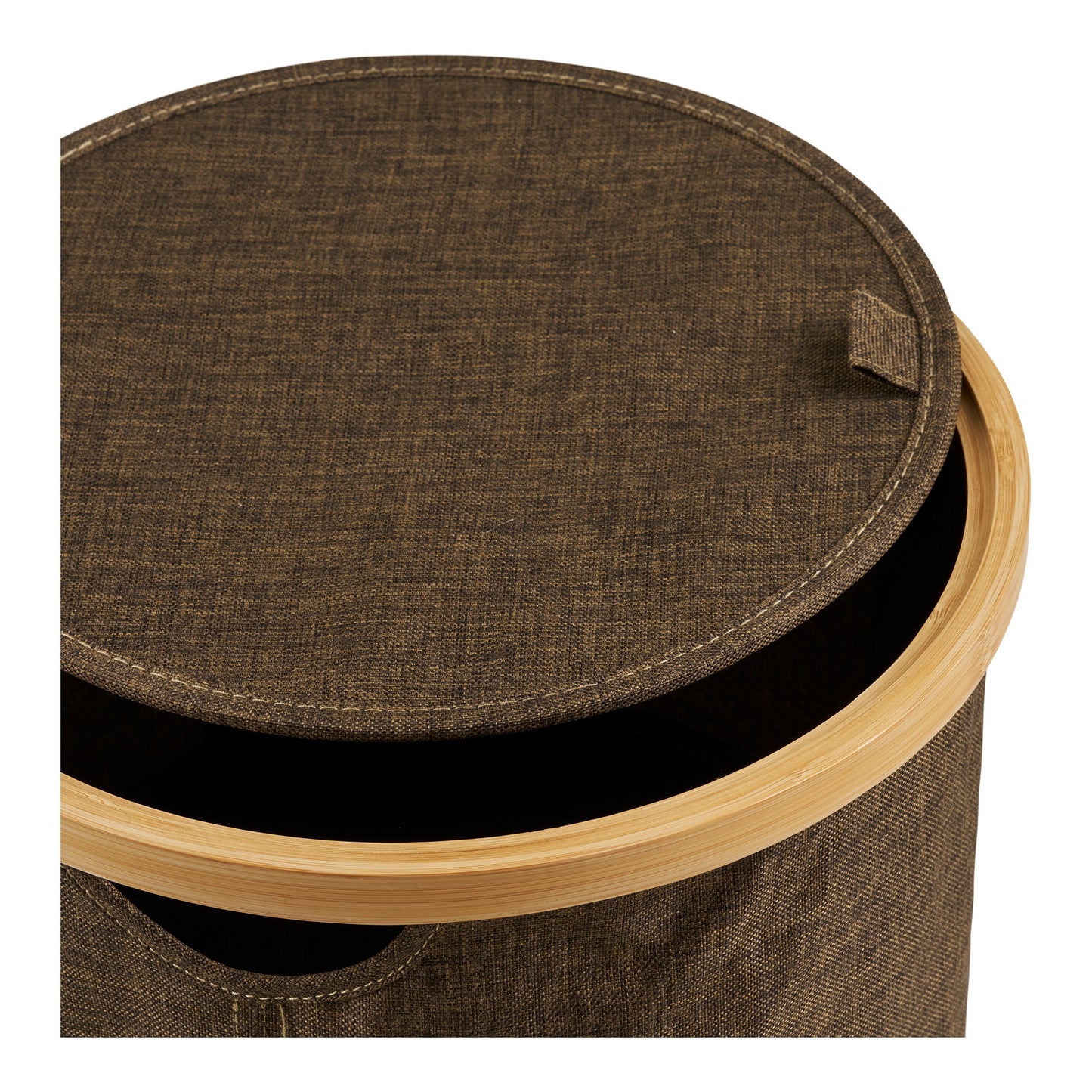 Noto Round Textile and Bamboo Basket with Lid, Brown — Ø 30 × 20 cm