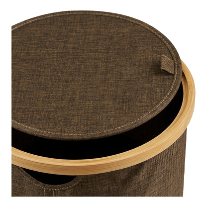 Noto Round Textile and Bamboo Basket with Lid, Brown — Ø 30 × 20 cm