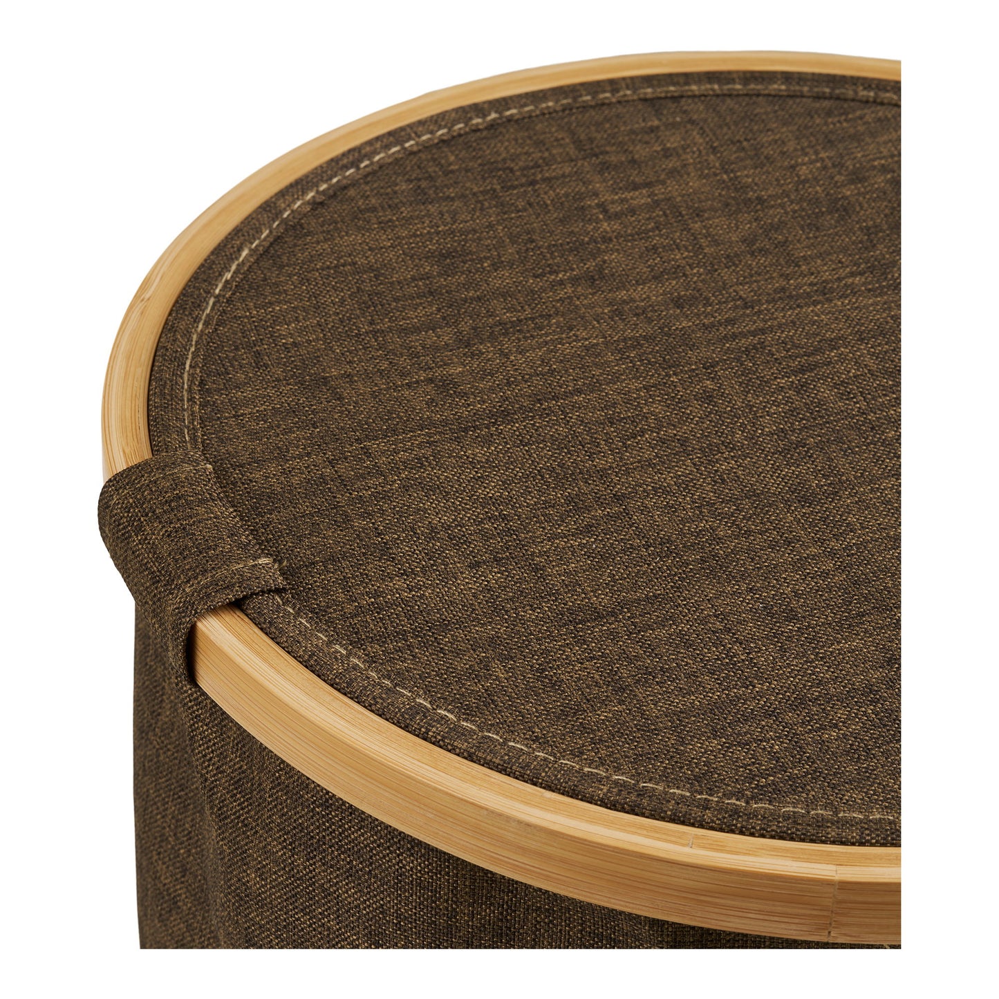 Noto Round Textile and Bamboo Basket with Lid, Brown — Ø 30 × 20 cm