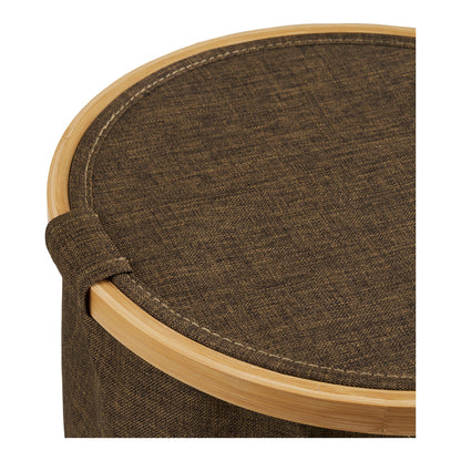 Noto Round Textile and Bamboo Basket with Lid, Brown — Ø 30 × 20 cm