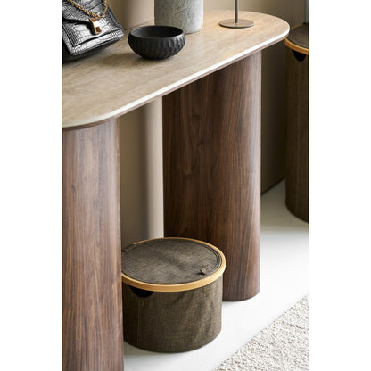 Noto Round Textile and Bamboo Basket with Lid, Brown — Ø 30 × 20 cm