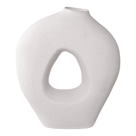 Vaso Branco Achatado em Cerâmica, 24 × 10,5 × 27,8 cm