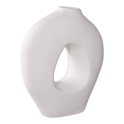 Vaso Branco Achatado em Cerâmica, 24 × 10,5 × 27,8 cm