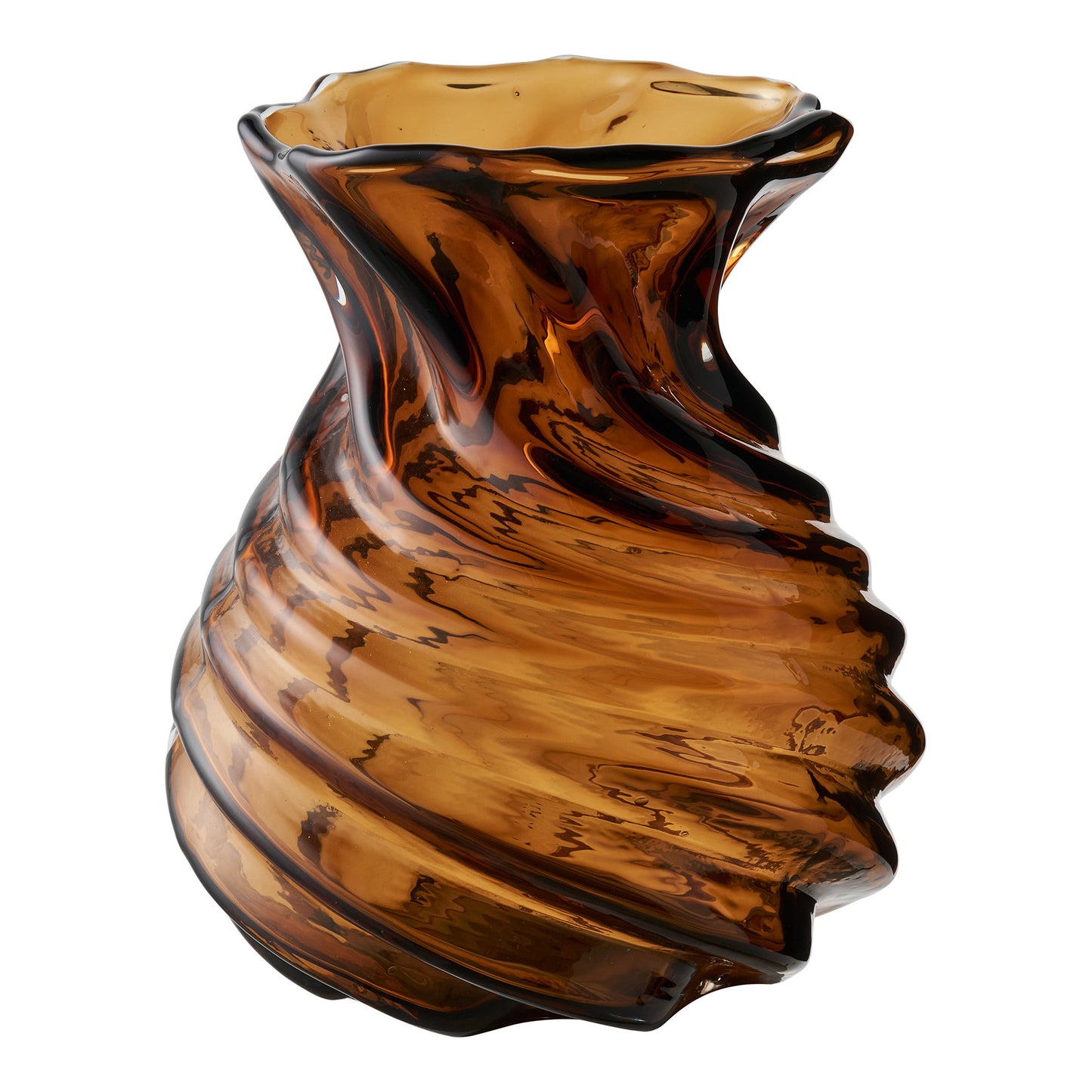 Vaso em Vidro Soprado à Boca, Castanho Fumado Ø 16 cm