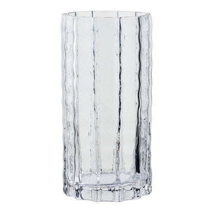 Vaso Canelado em Vidro Soprado à Boca, Cinzento Fumado — Ø 10 × 20 cm