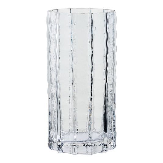 Vaso Canelado em Vidro Soprado à Boca, Cinzento Fumado — Ø 10 × 20 cm