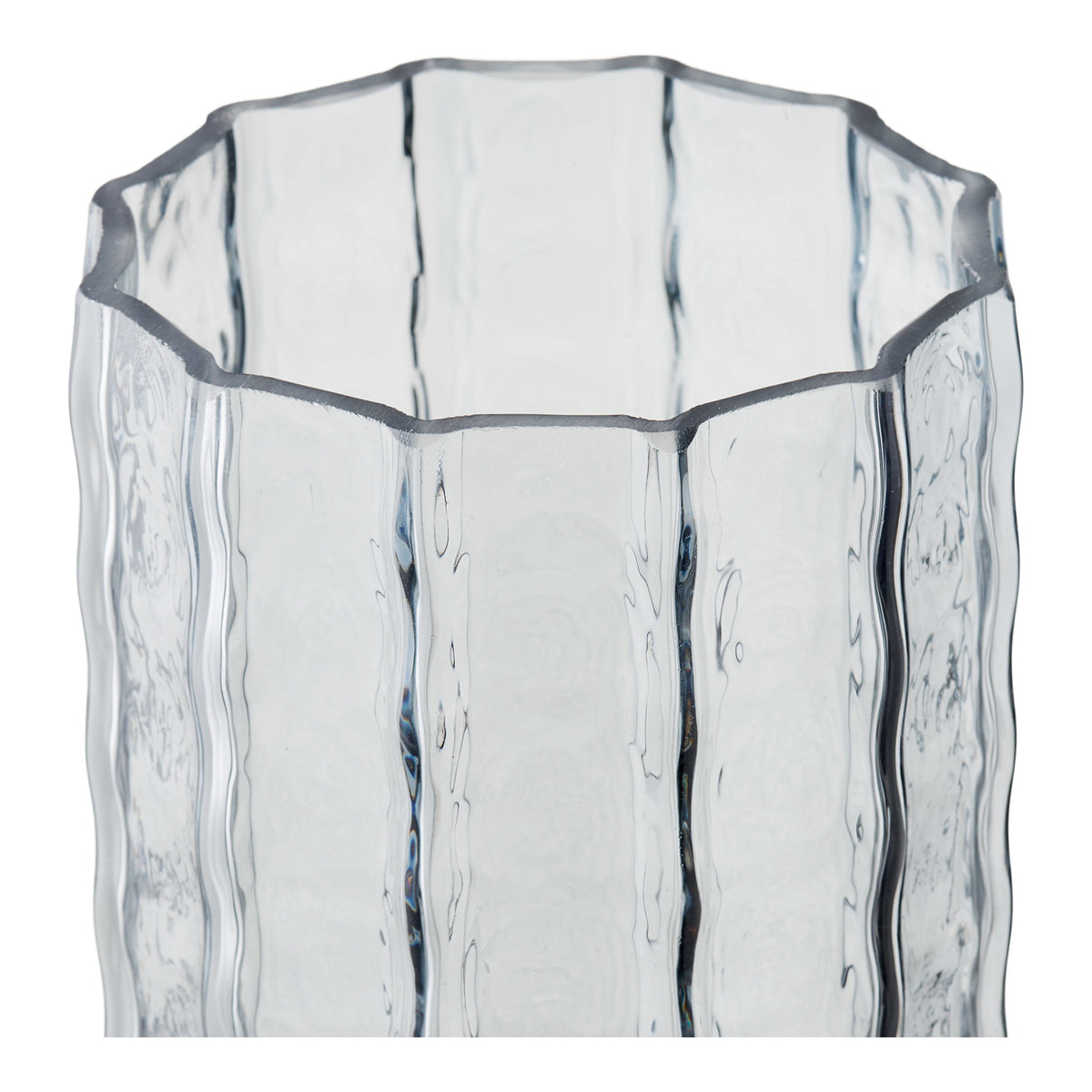 Vaso Canelado em Vidro Soprado à Boca, Cinzento Fumado — Ø 10 × 20 cm