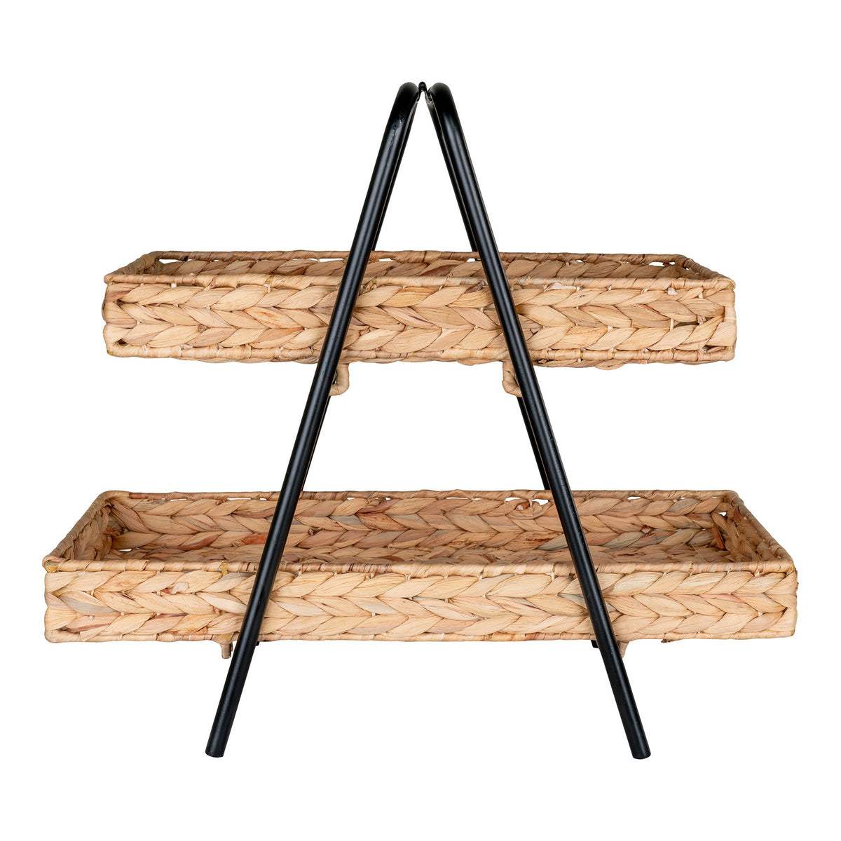 Tabuleiro Alfaro de 2 Andares em Jacinto-de-Água e Metal, Natural e Preto — 42 × 23 × 43,5 cm