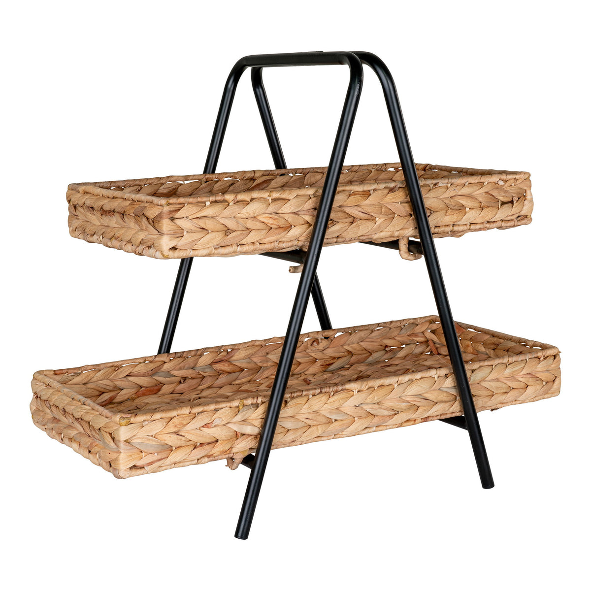 Tabuleiro Alfaro de 2 Andares em Jacinto-de-Água e Metal, Natural e Preto — 42 × 23 × 43,5 cm