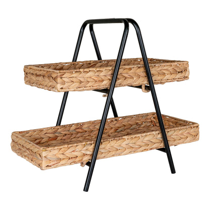 Tabuleiro Alfaro de 2 Andares em Jacinto-de-Água e Metal, Natural e Preto — 42 × 23 × 43,5 cm