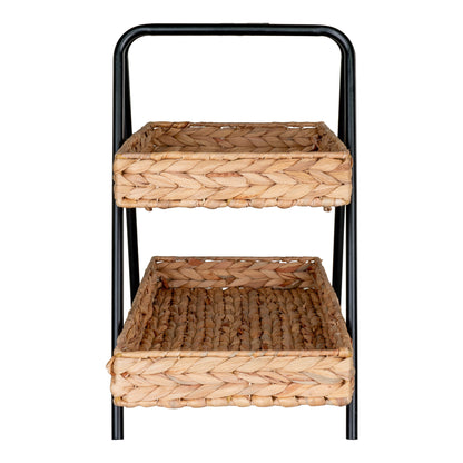 Tabuleiro Alfaro de 2 Andares em Jacinto-de-Água e Metal, Natural e Preto — 42 × 23 × 43,5 cm