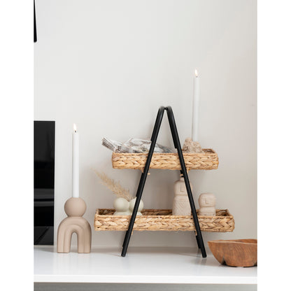 Tabuleiro Alfaro de 2 Andares em Jacinto-de-Água e Metal, Natural e Preto — 42 × 23 × 43,5 cm