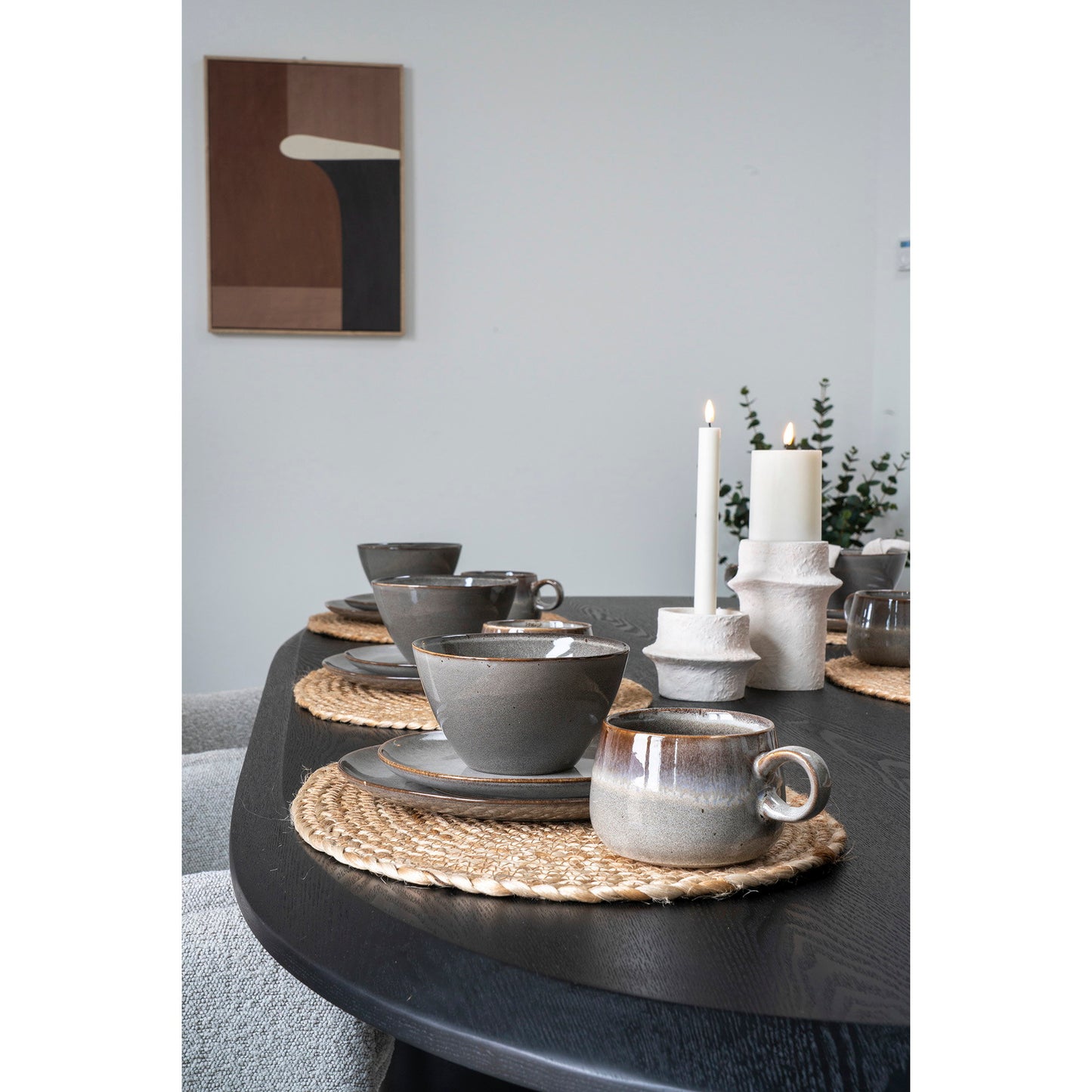 Set of 4 Selma Grey and Brown Stoneware Bowls — Ø 15 × 9 cm