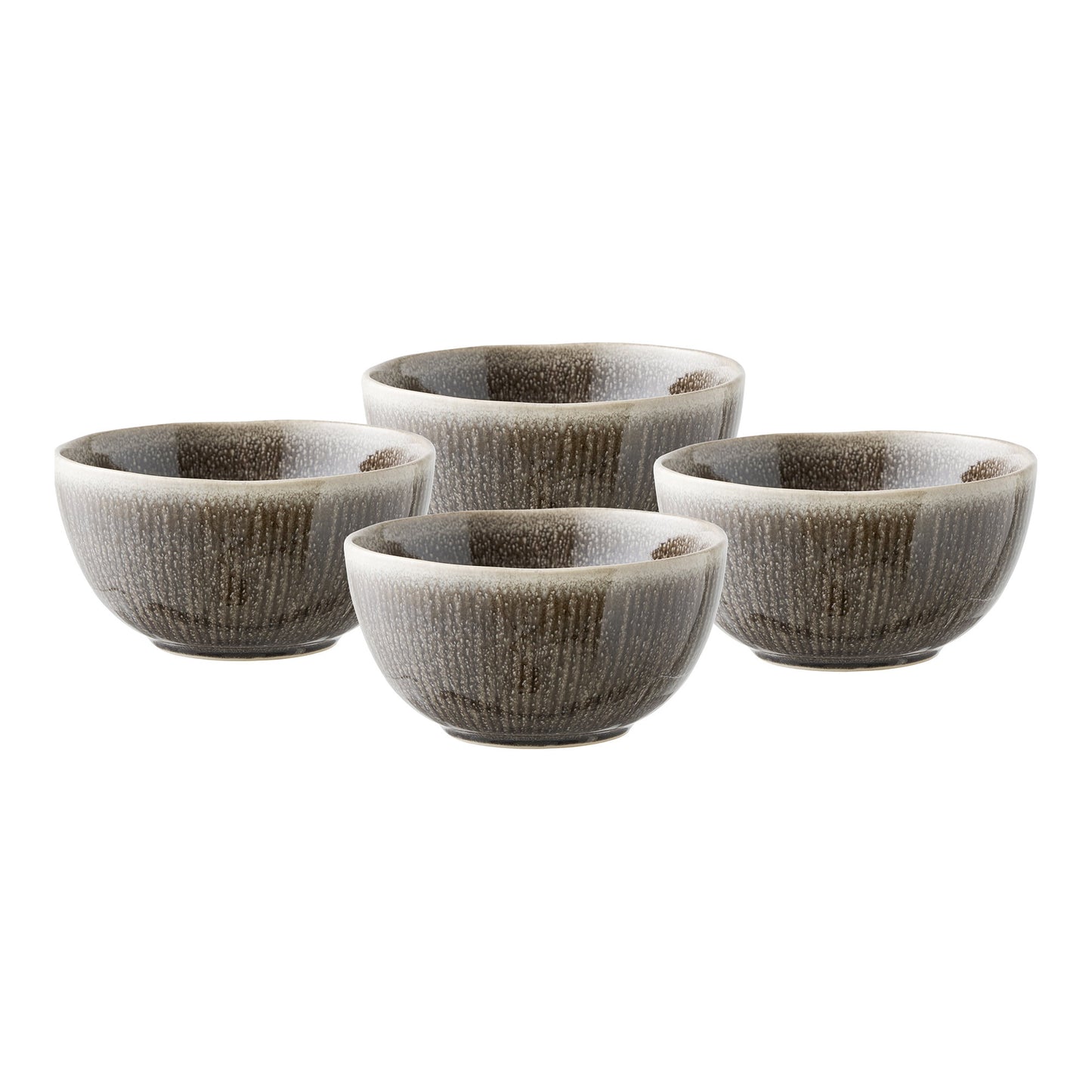 Set of 4 Grey Stoneware Viola Bowls — Ø 14.5 × 7.5 cm