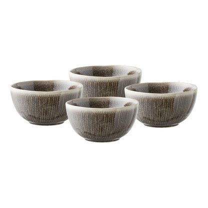 Set of 4 Grey Stoneware Viola Bowls — Ø 14.5 × 7.5 cm