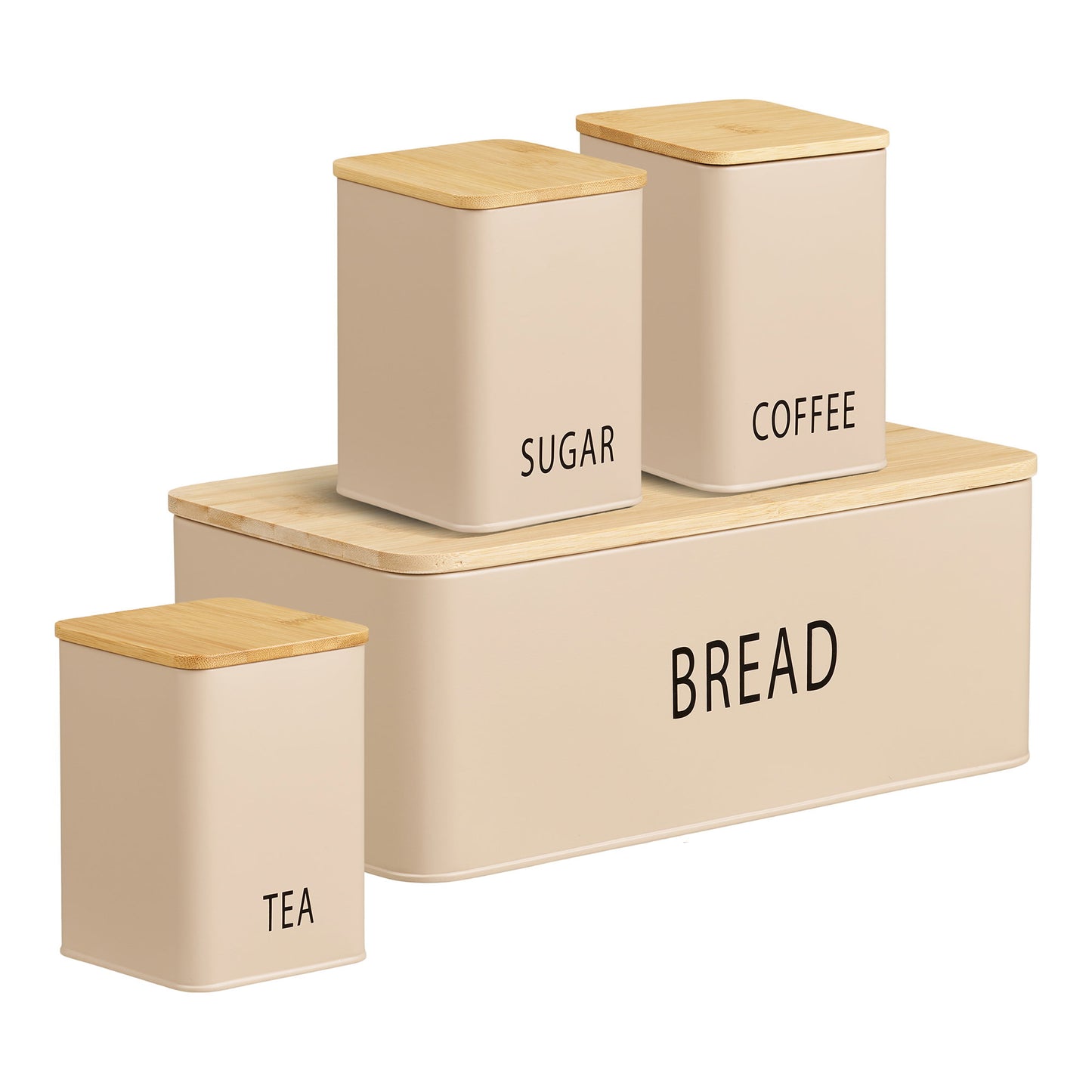 Tula Bread Box with 3 Metal and Bamboo Containers, Beige
