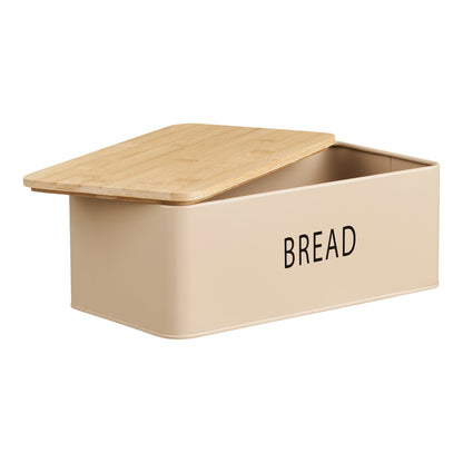 Tula Bread Box with 3 Metal and Bamboo Containers, Beige