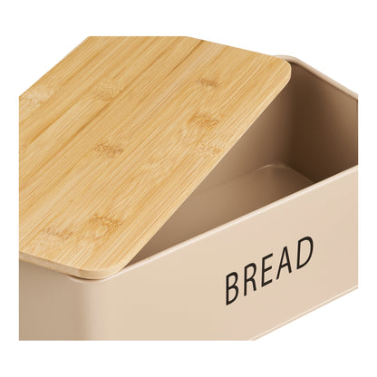 Tula Bread Box with 3 Metal and Bamboo Containers, Beige