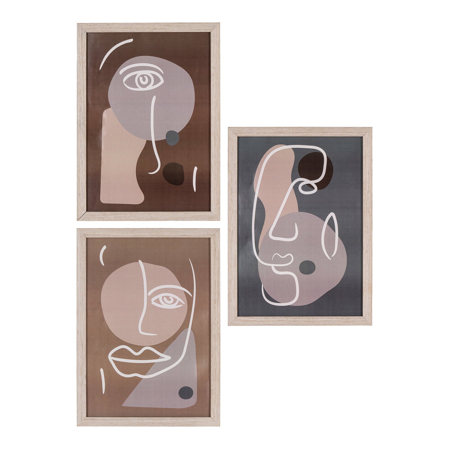 Conjunto de 3 Quadros Madison com Moldura Natural — N.º 1