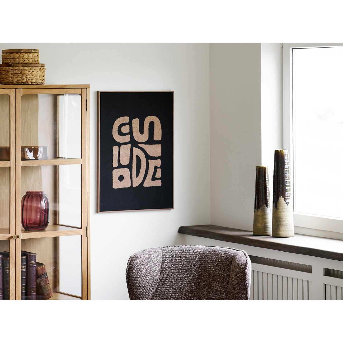 Decoração de Parede Tine com Tufos, Bege e Preto 50 × 70 cm