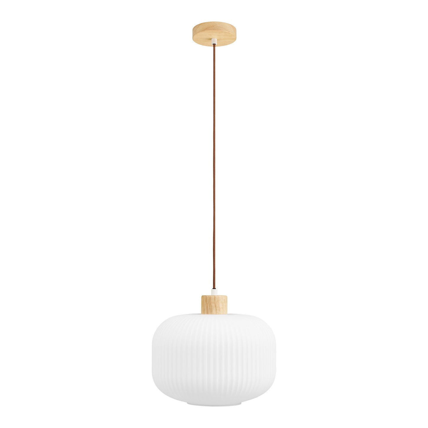 Candeeiro Pendente Argalo em Vidro e Madeira, Branco Ø 30 cm