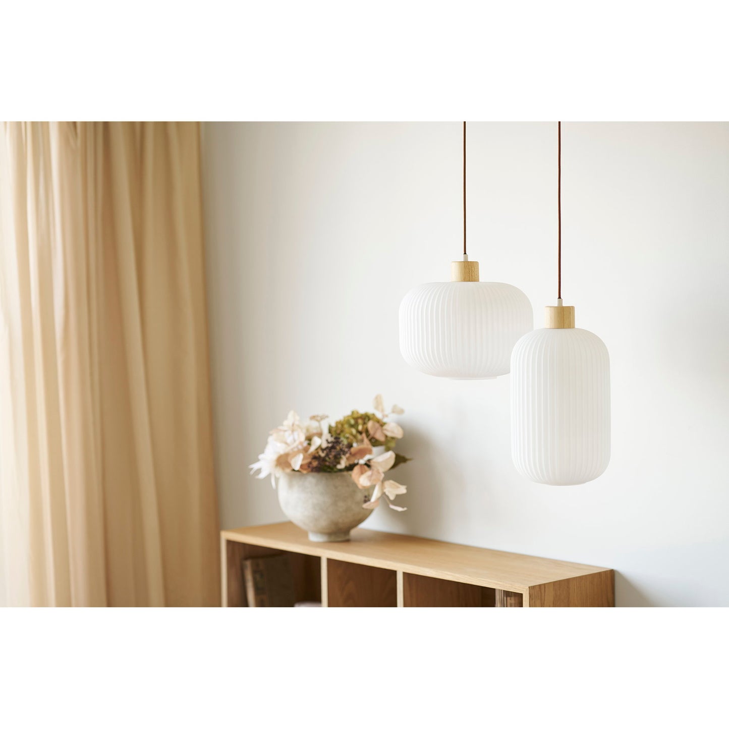Candeeiro Pendente Argalo em Vidro e Madeira, Branco Ø 30 cm