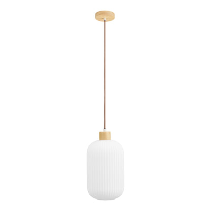 Candeeiro Pendente Argalo em Vidro e Madeira, Branco Ø 20 cm