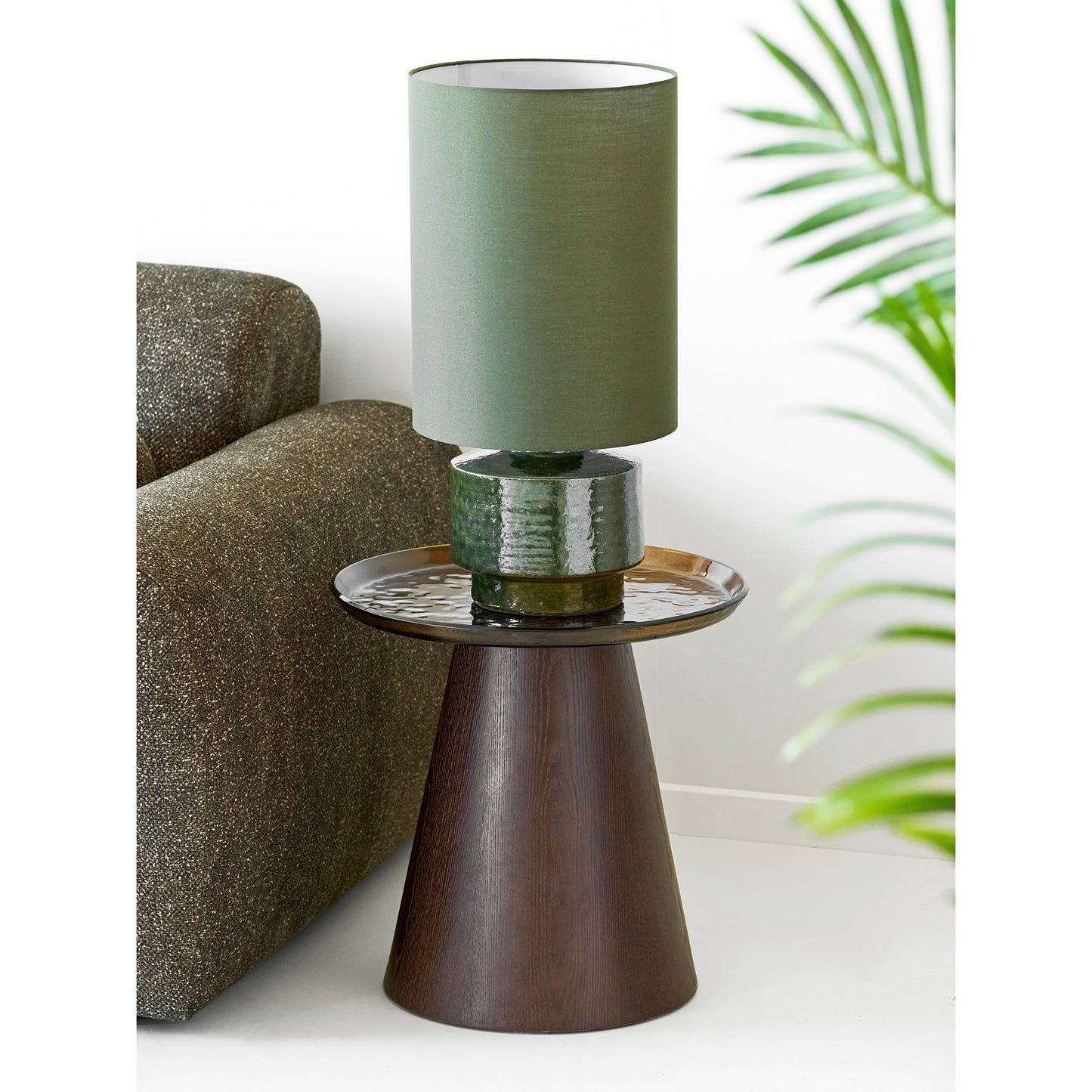 Candeeiro de Mesa Sibsey em Grés Verde com Abajur Têxtil — 60 cm