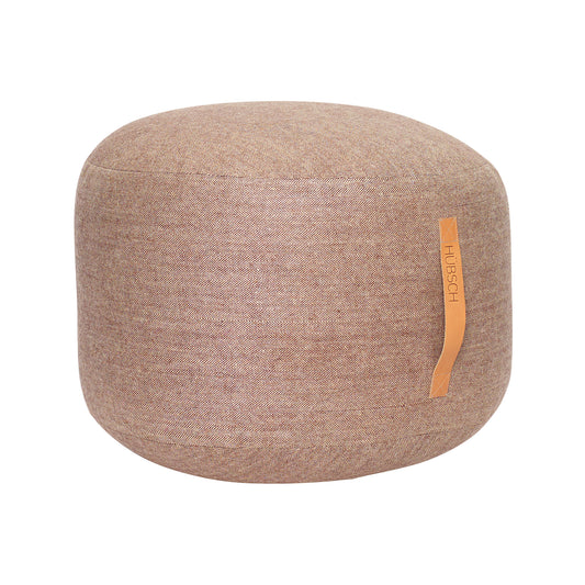 Pufe Mochi em Lã Espinha de Peixe com Pega em Pele, Castanho-Rosado — Ø 50 × 35 cm