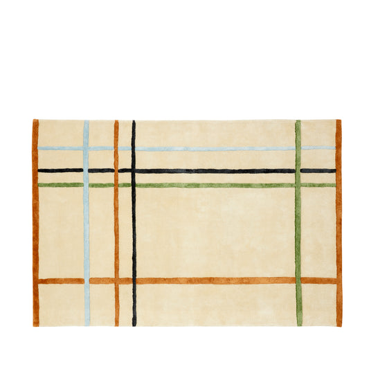 Tapete Tufado em Viscose e Algodão, Creme com Linhas Coloridas — 120 × 180 cm
