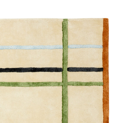 Tapete Tufado em Viscose e Algodão, Creme com Linhas Coloridas — 120 × 180 cm