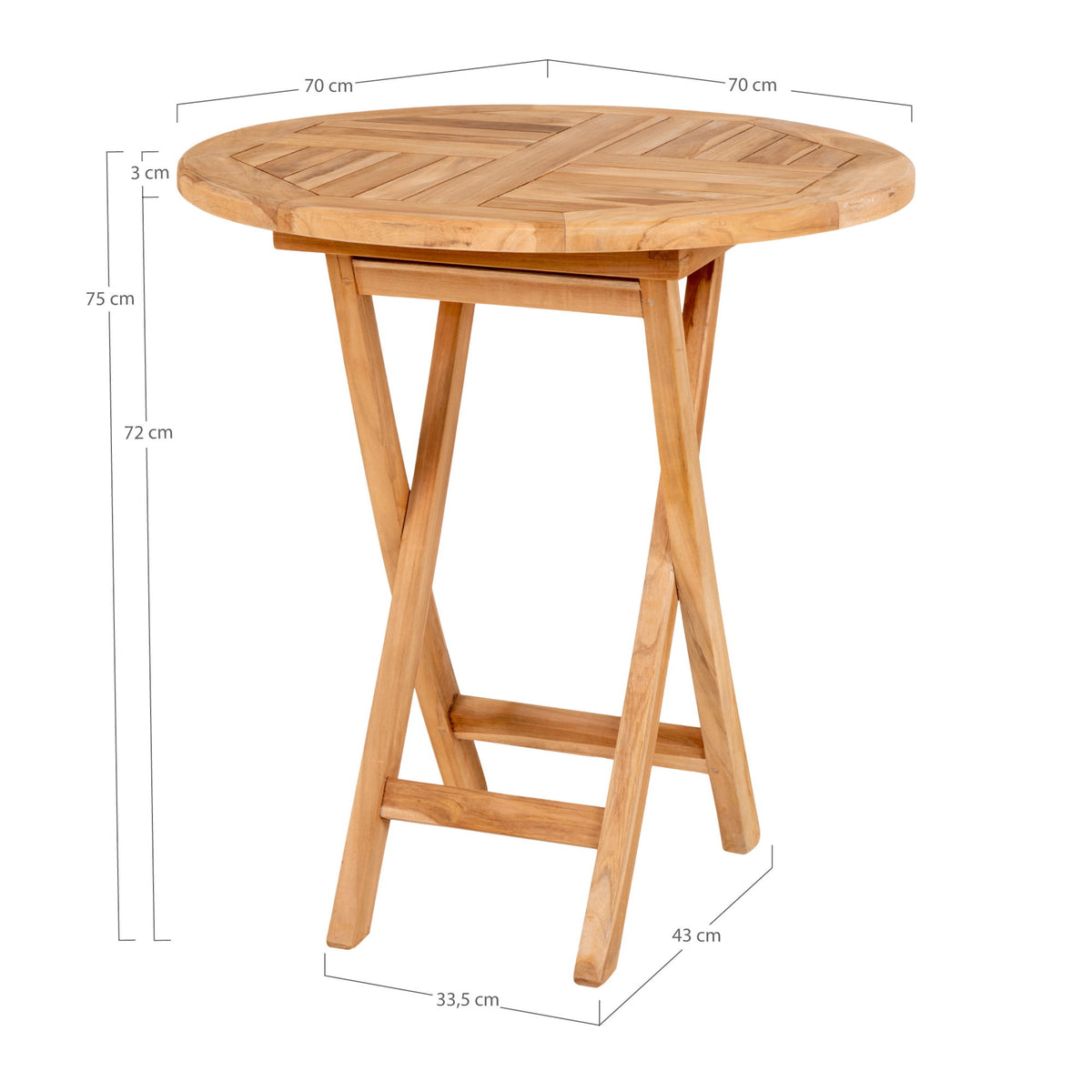 Oviedo Teak Café Table, Natural — Ø 70 × 75 cm