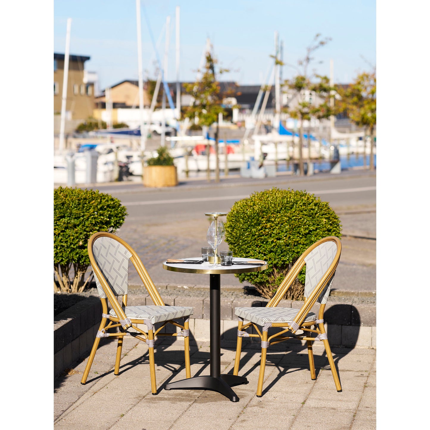 Bistro Table with White and Gold Marble Effect Top — Ø 60 × 73 cm