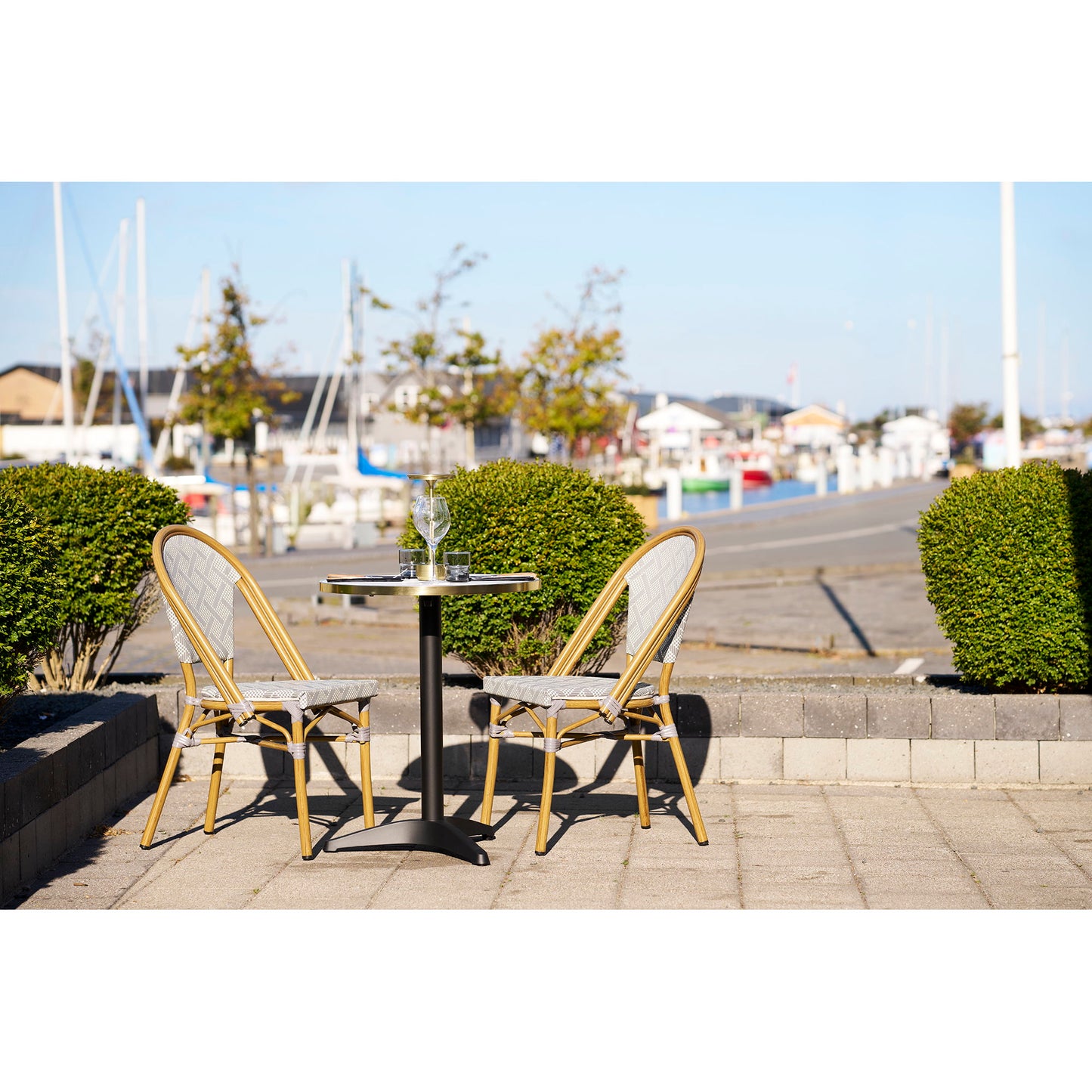 Bistro Table with White and Gold Marble Effect Top — Ø 60 × 73 cm