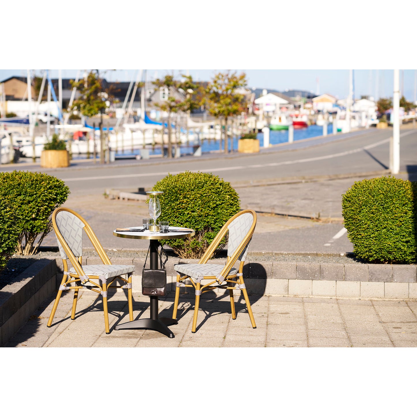 Bistro Table with White and Gold Marble Effect Top — Ø 60 × 73 cm