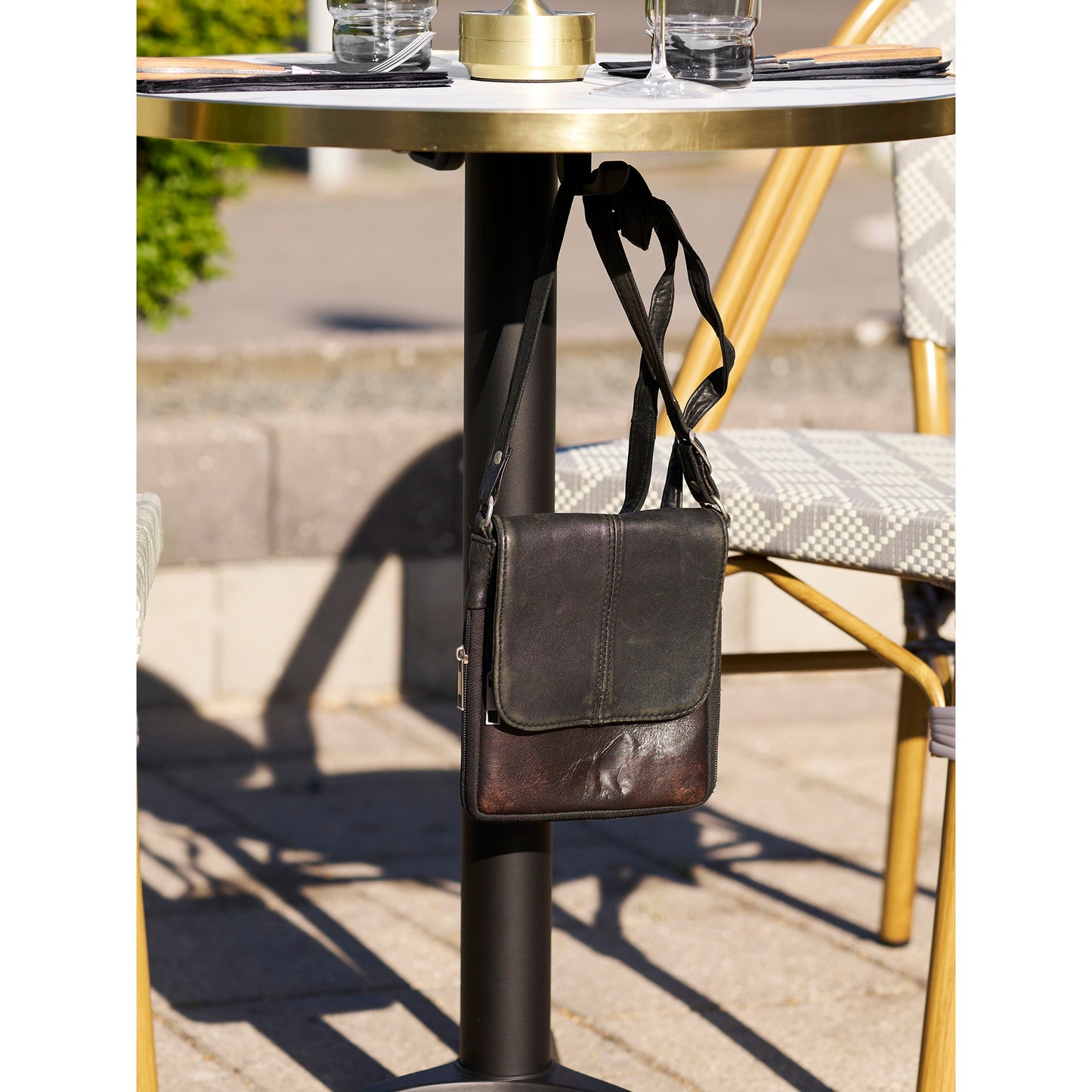 Bistro Table with White and Gold Marble Effect Top — Ø 60 × 73 cm