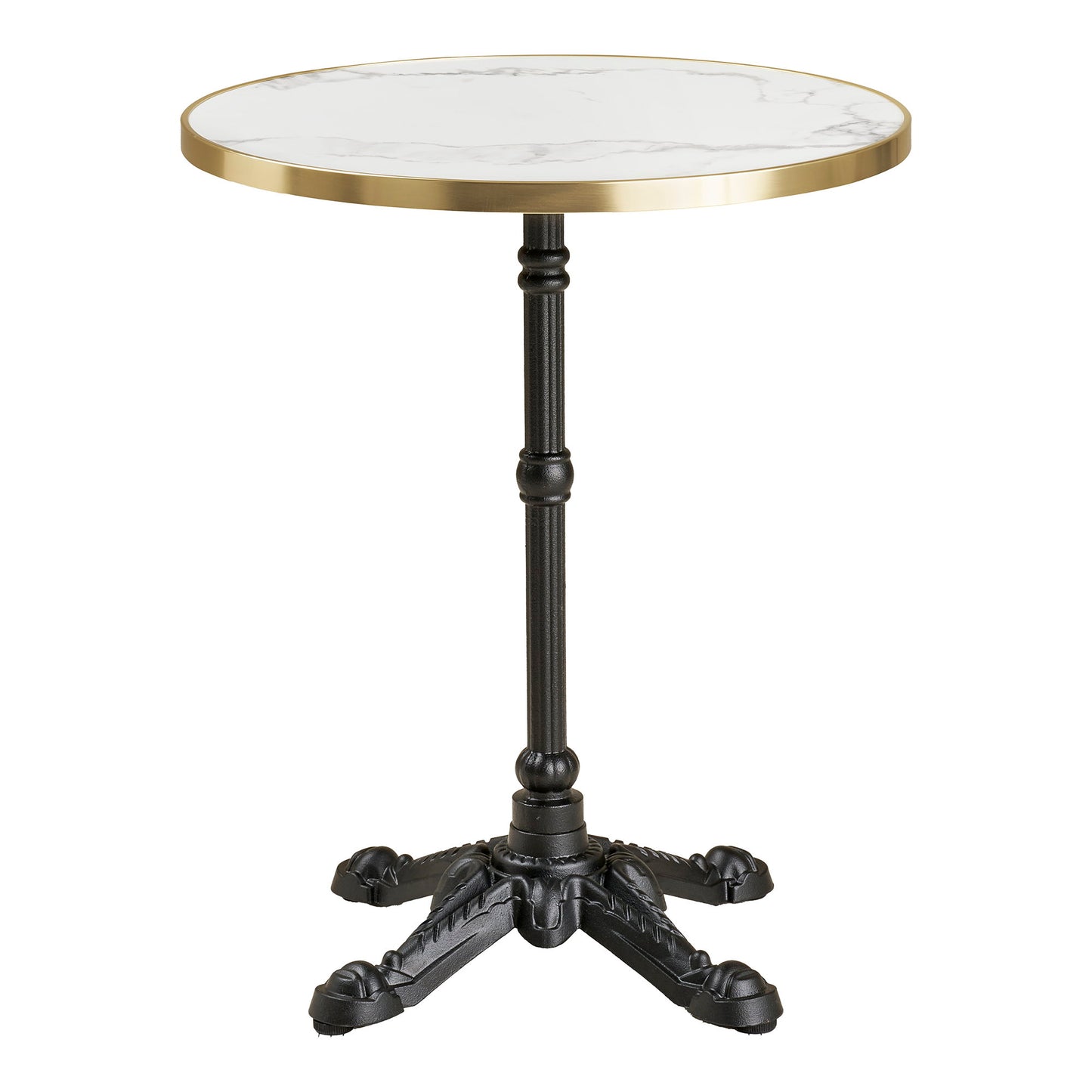 Mesa Bistrô com Tampo Efeito Mármore Branco e Pés em Ferro Fundido — Ø 60 × 74 cm