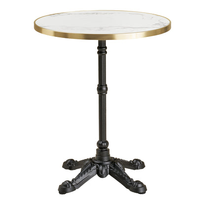 Mesa Bistrô com Tampo Efeito Mármore Branco e Pés em Ferro Fundido — Ø 60 × 74 cm