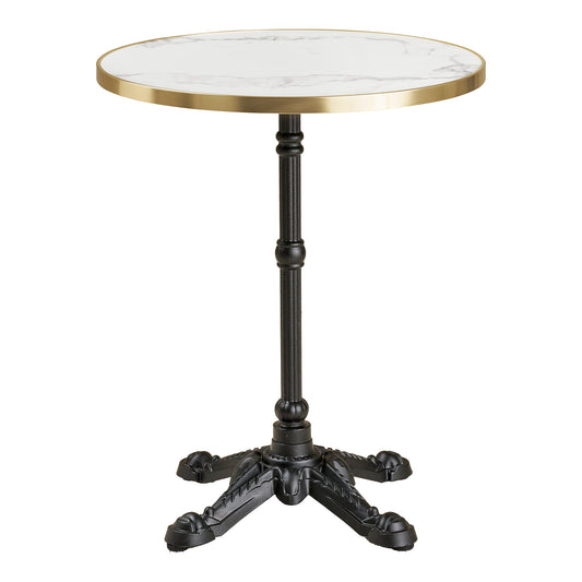 Mesa Bistrô com Tampo Efeito Mármore Branco e Pés em Ferro Fundido — Ø 60 × 74 cm