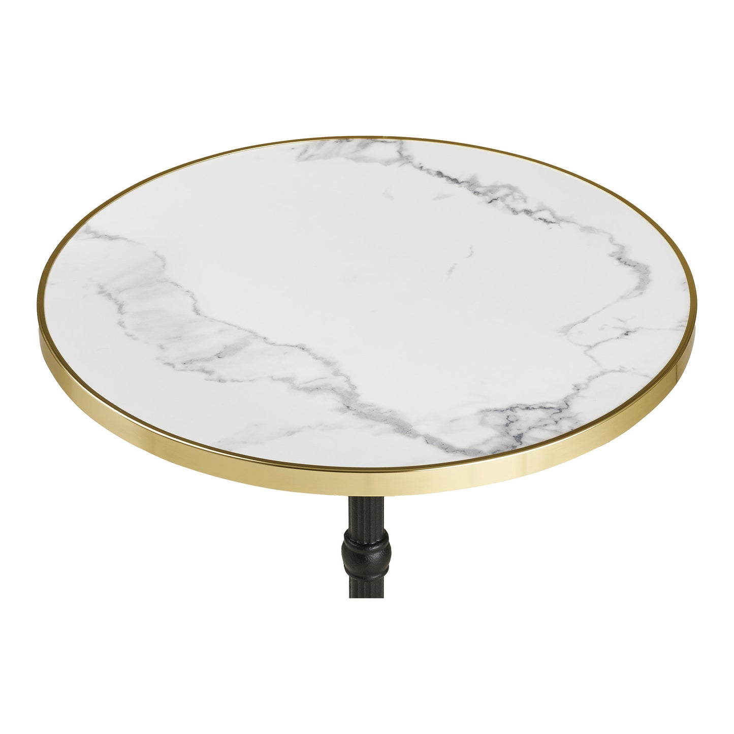 Mesa Bistrô com Tampo Efeito Mármore Branco e Pés em Ferro Fundido — Ø 60 × 74 cm